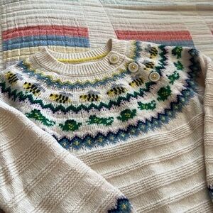 Baby boden bee sweater with tiny hole. Can be mended!
